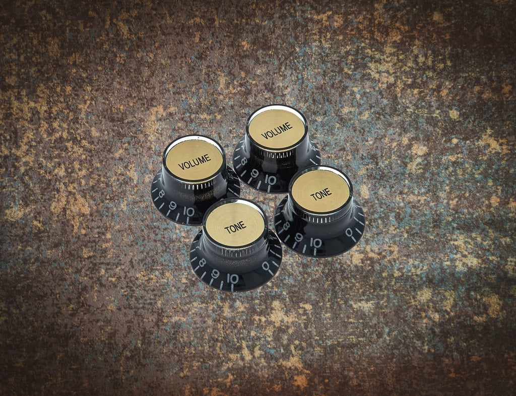 Gibson Top Hat Knobs (4) Black/Gold PRMK-020