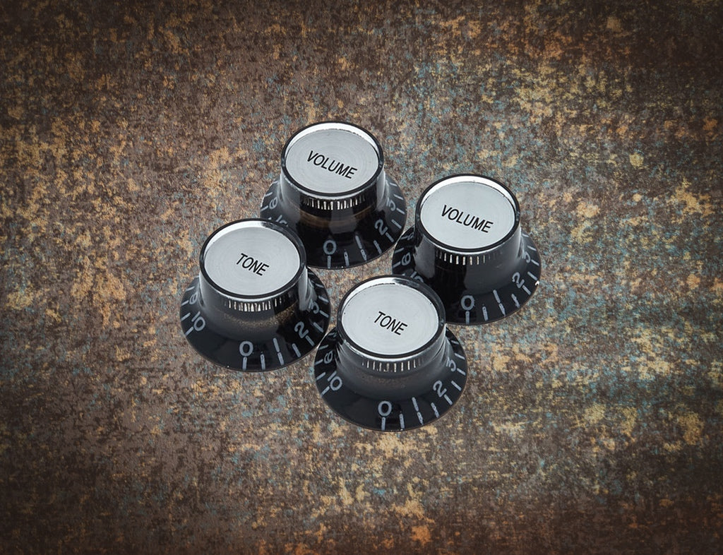 Gibson Top Hat Knobs (4) Black/Silver PRMK-010