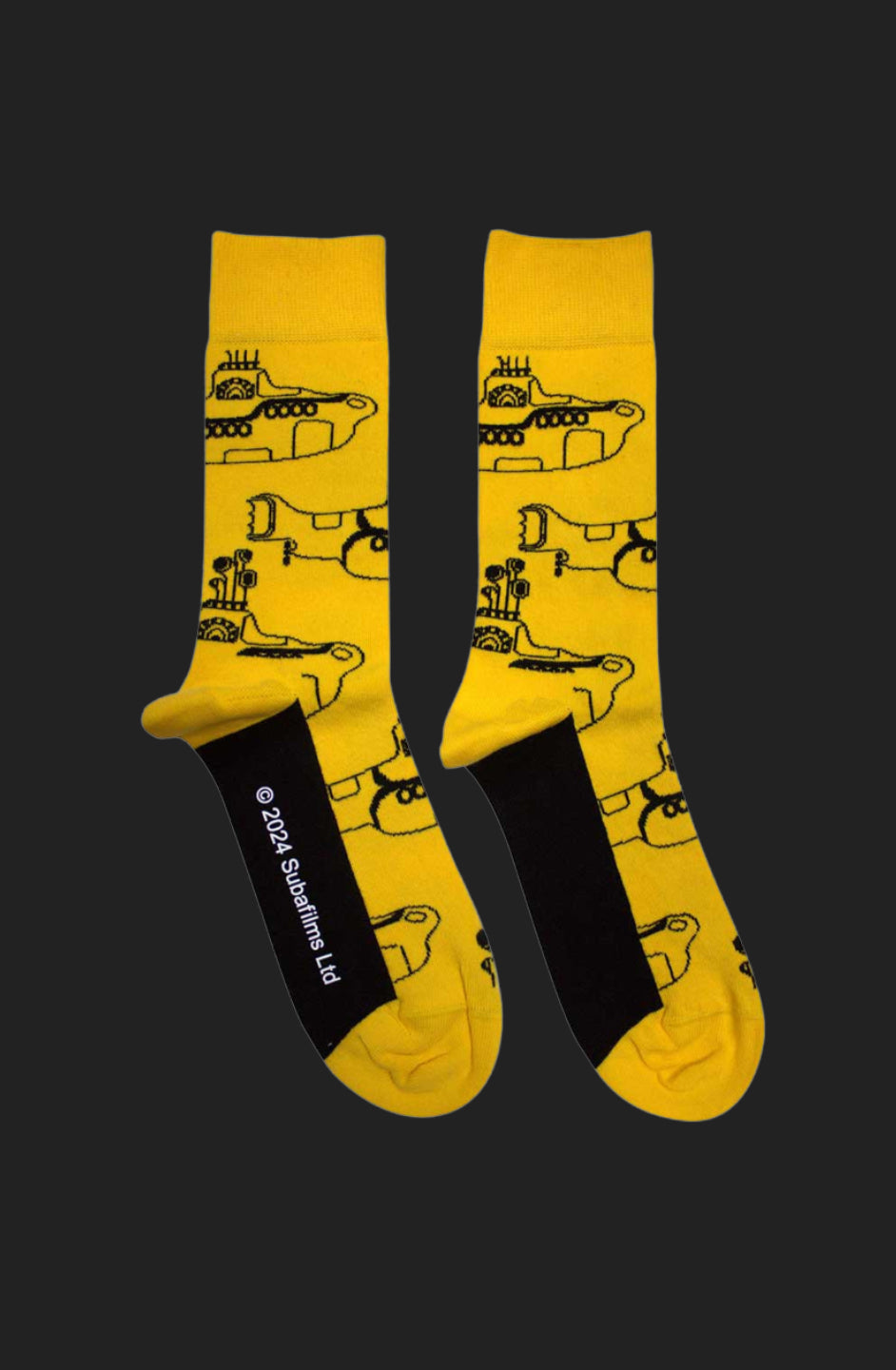 The Beatles Unisex Ankle Socks: Sub Outline Repeat (Yellow) (UK Size 7 - 11)
