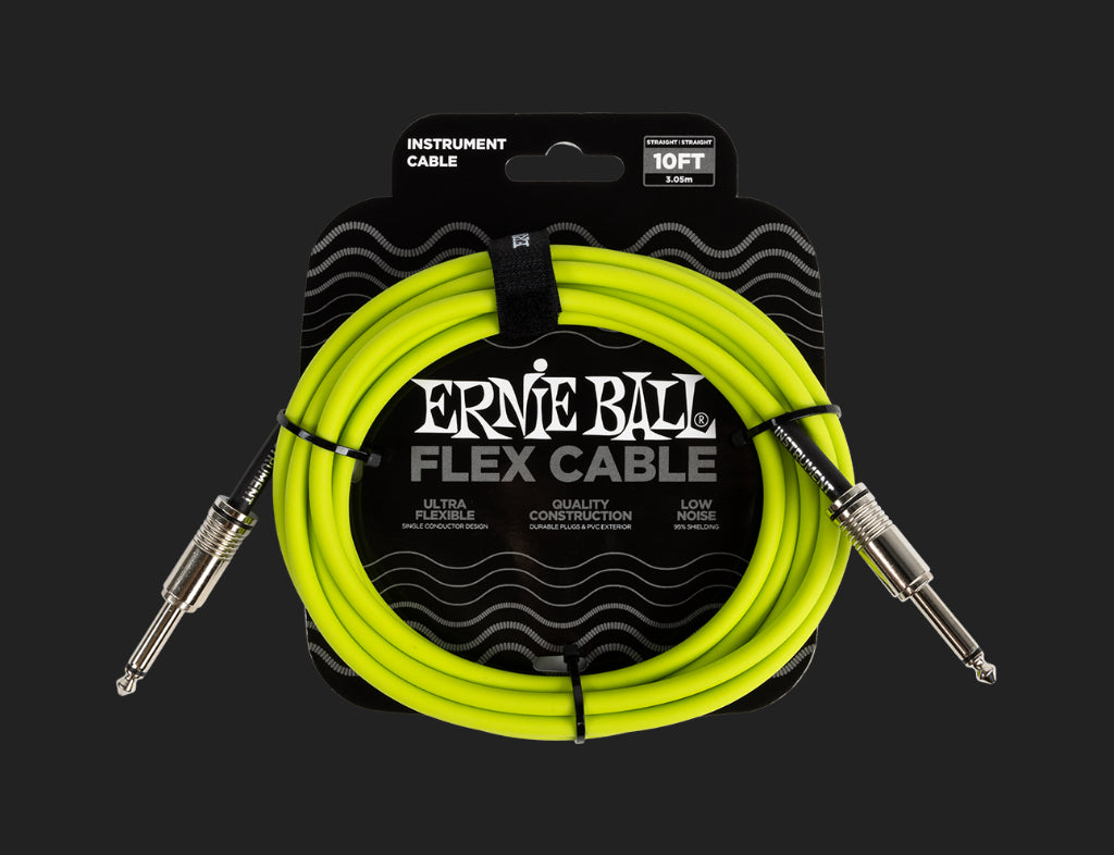 Ernie Ball Flex Instrument Cable 10ft Straight/Straight Green P06414