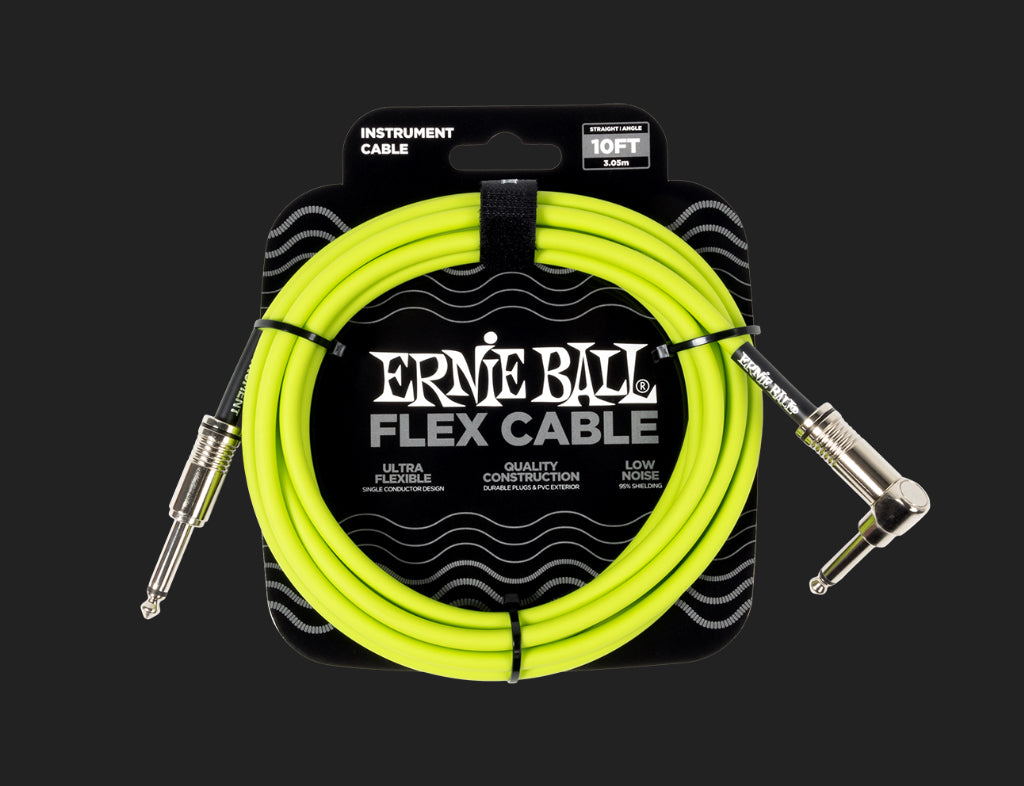 Ernie Ball Flex Instrument Cable 10ft Straight/Angle Green P06465