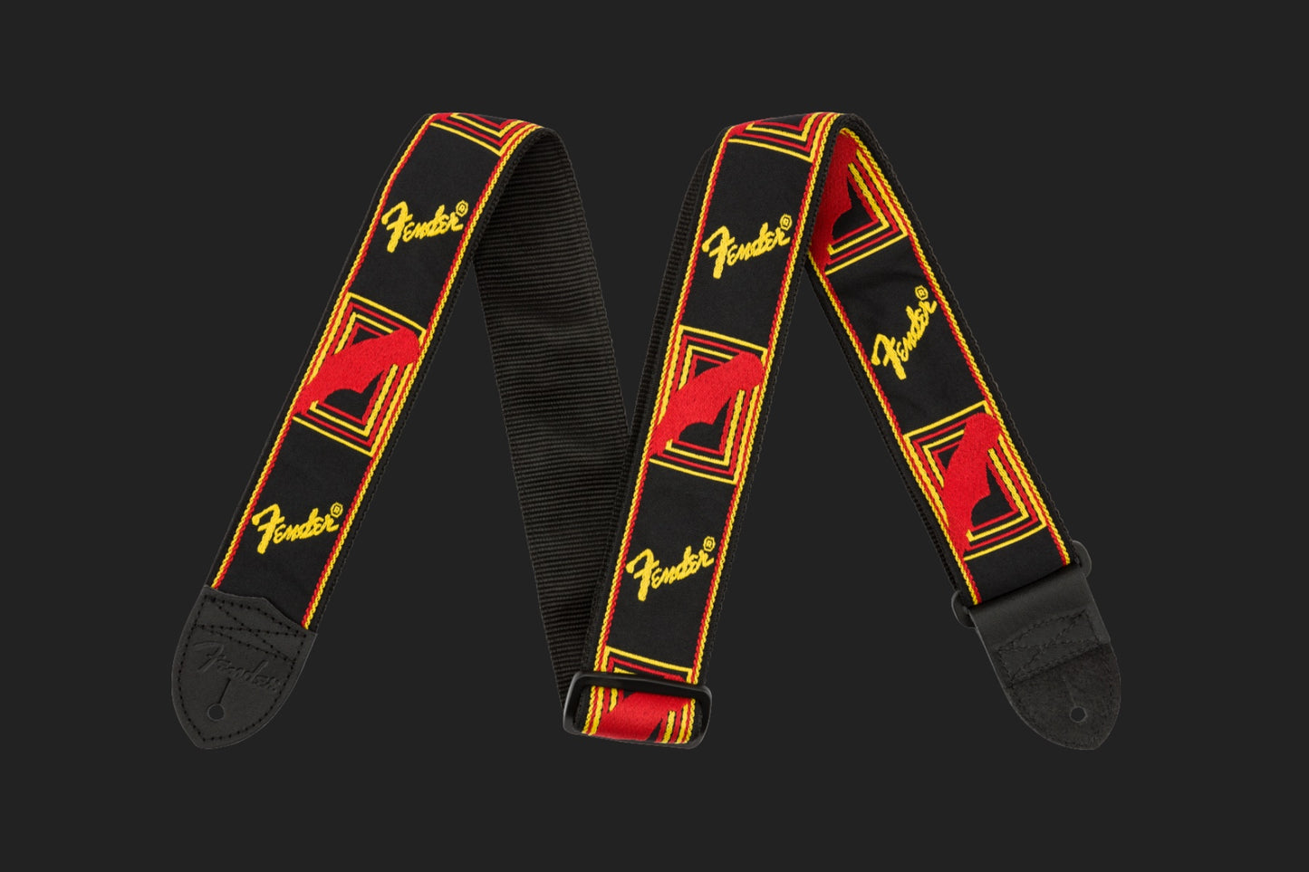 Fender Monogrammed Strap, Black/Yellow/Red