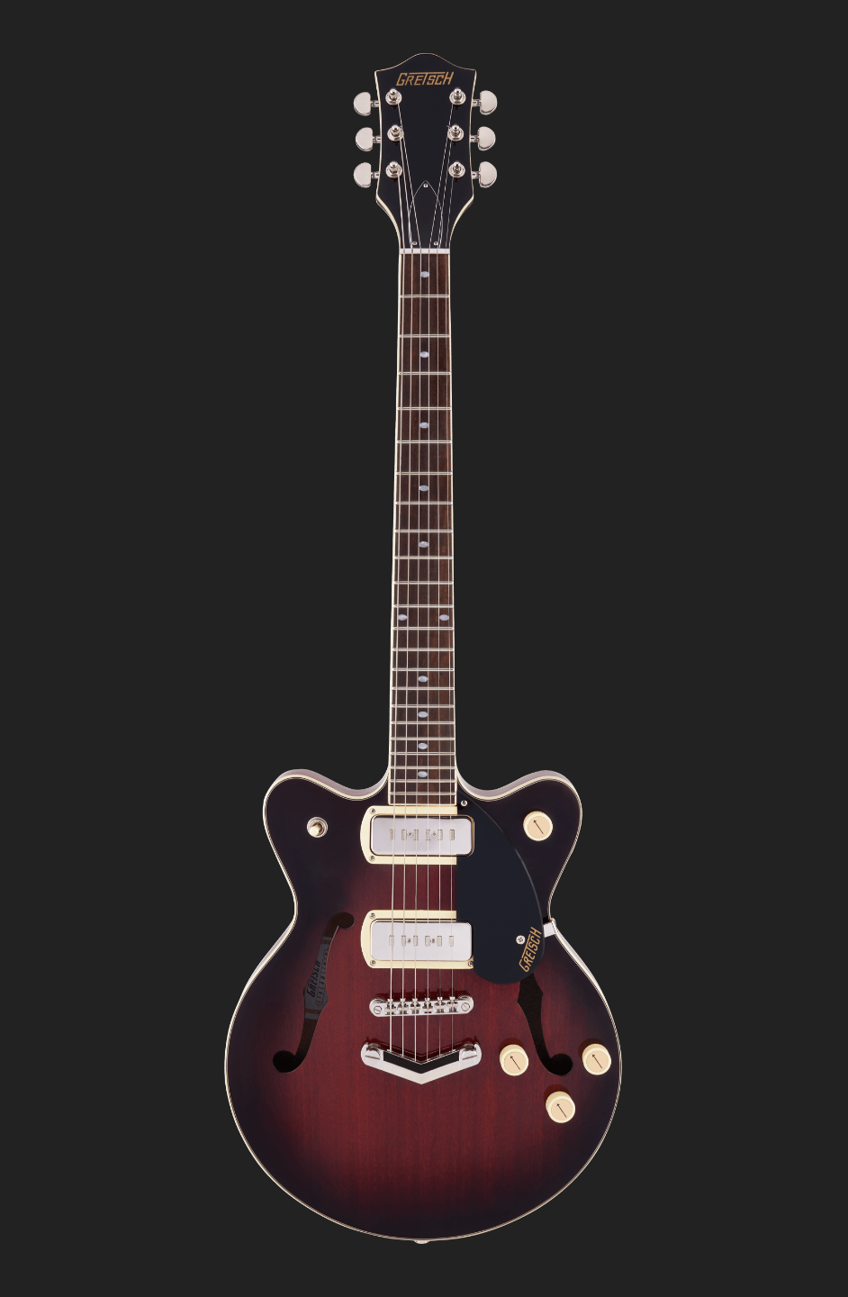 Gretsch G2655-P90 Streamliner Center Block JR Double Cut with V Stoptail, Claret Burst