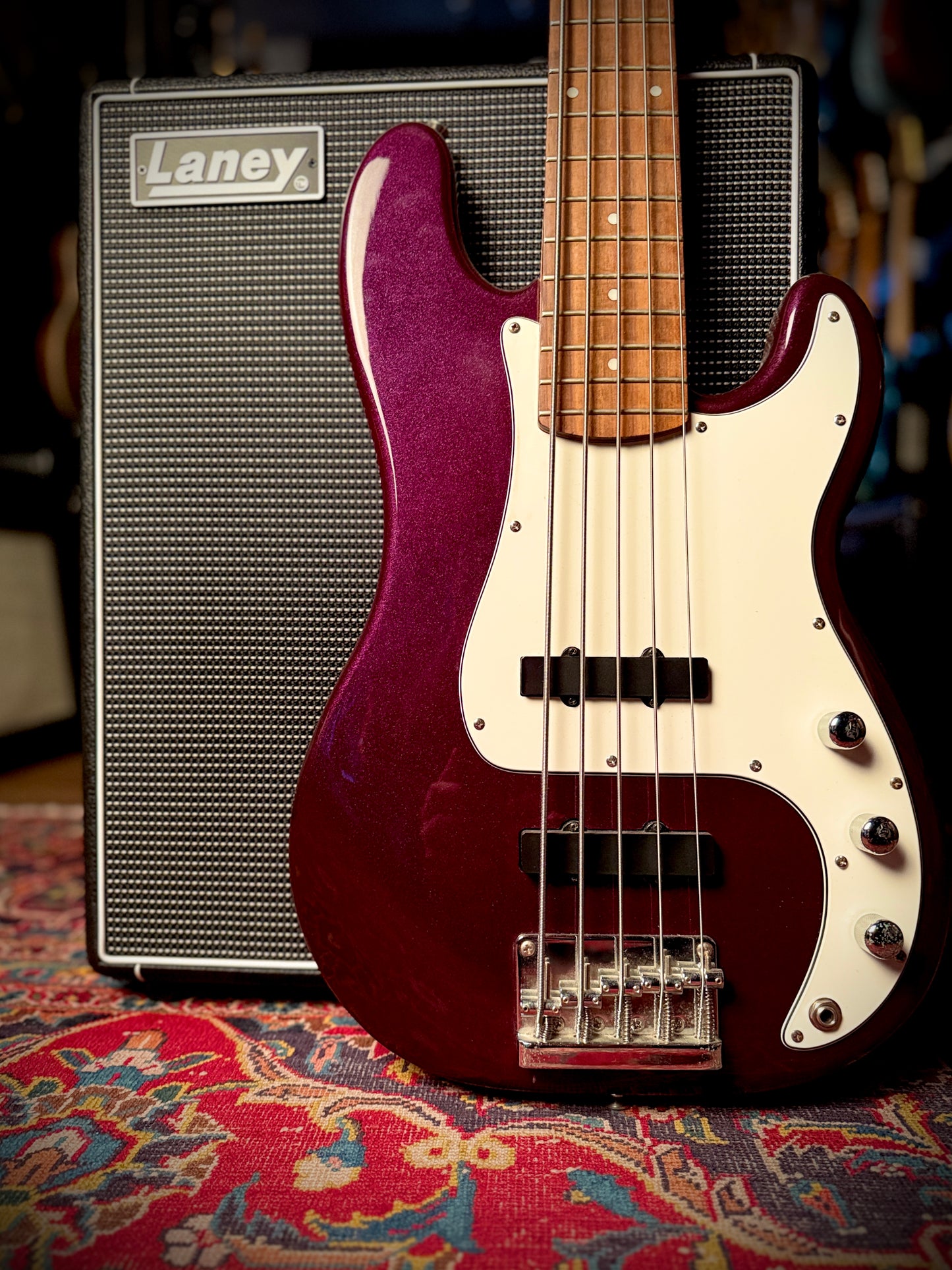PRE LOVED Squier Standard Series 5 string Precision Bass, Purple Sparkle.