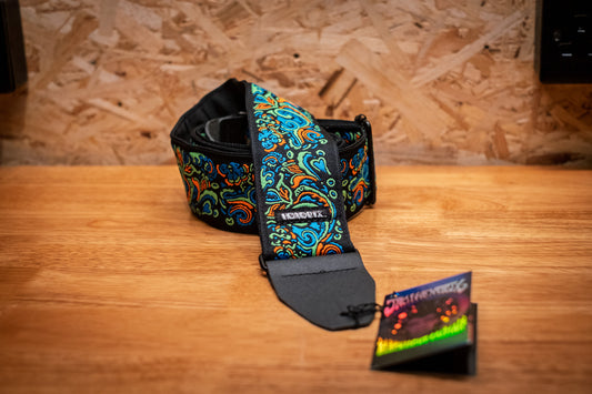 Dunlop Jimi Hendrix Guitar Strap, Blacklight Love Drops Blue JH27